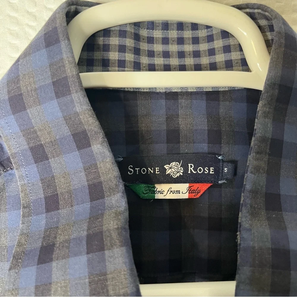 Stone Rose Made In Italy Blue/Grey/Black Check Dress Shirt Size S